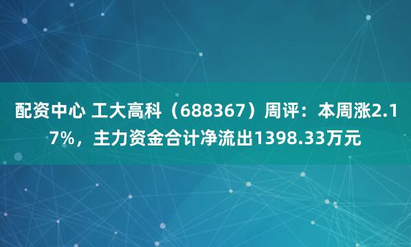 配资中心 工大高科（688367）周评：本周涨2.17%，主力资金合计净流出1398.33万元